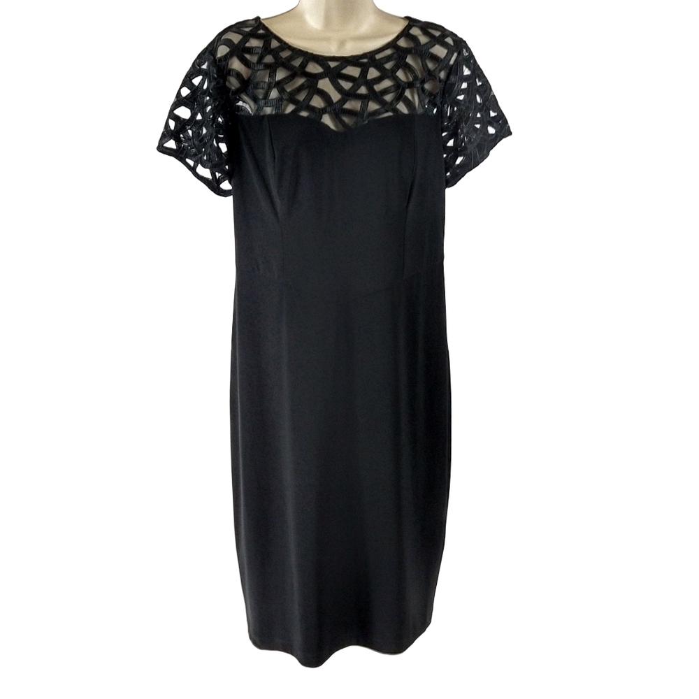 dressbarn Black Midi Dress with Geometric Lace
